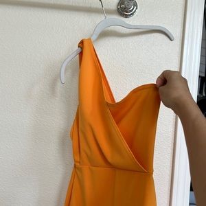 One shoulder orange dress